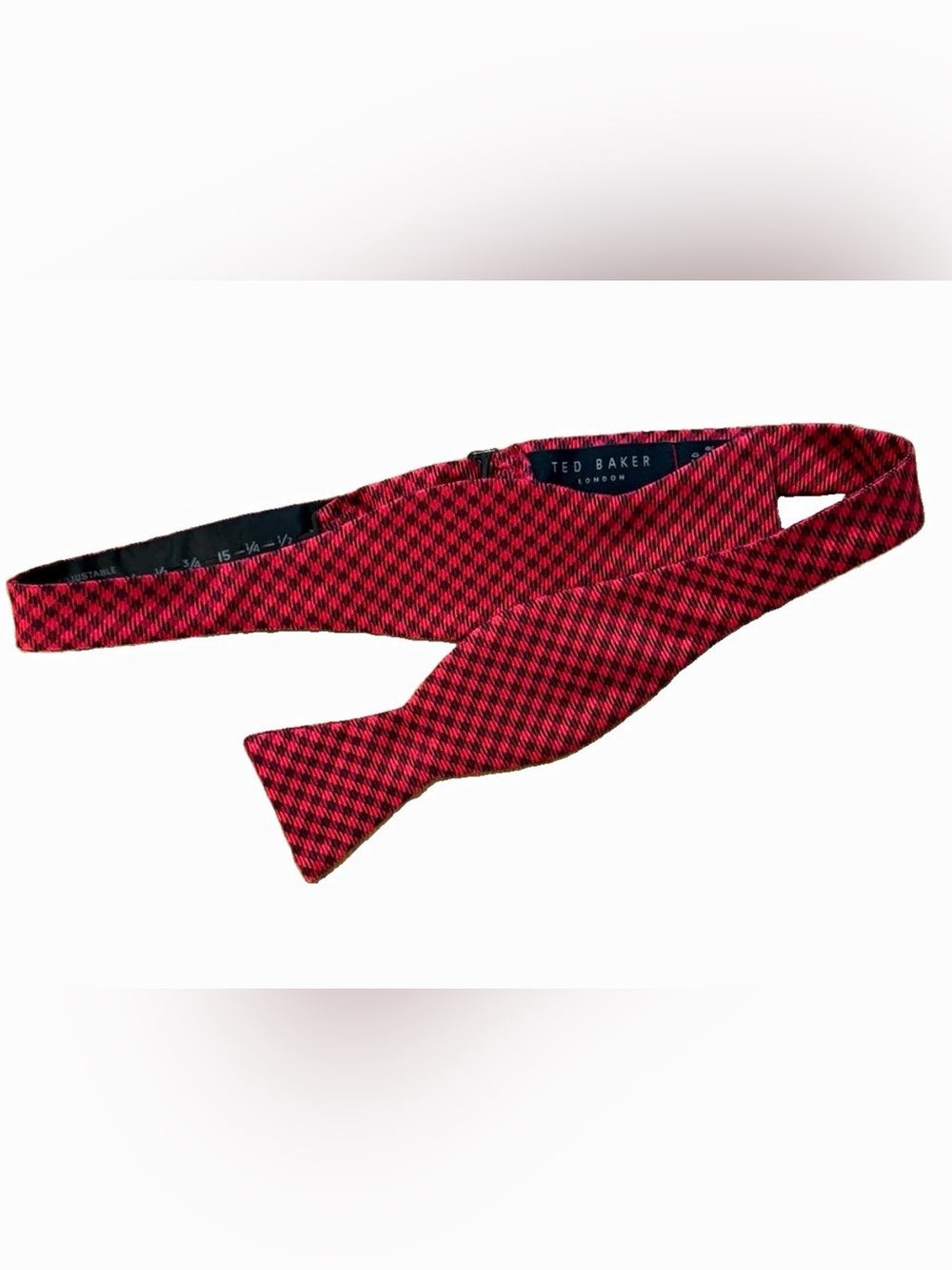 Ted Baker London Men's Silk Bow Tie Red black Houndstooth Pattern Adjustable